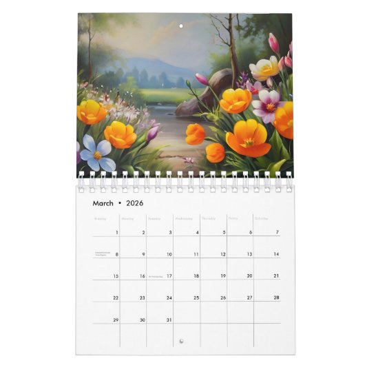 Bloemen olieverfschilderij kalender (Mar 2026)