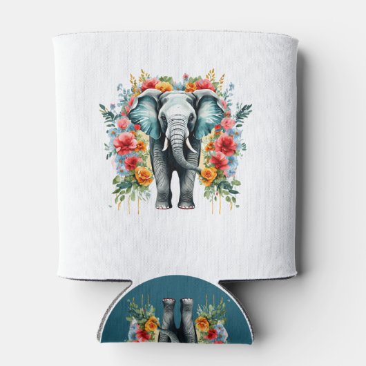 Bloemen Olifant Bay Blauw Wit Blikjeskoeler (Achterkant)