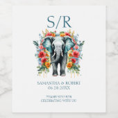 Bloemen Olifant Bay Blauw Wit Wijn Etiket (Enkel label)