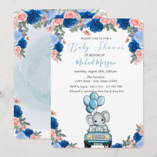 Bloemen, Olifant Car Baby Shower Kaart