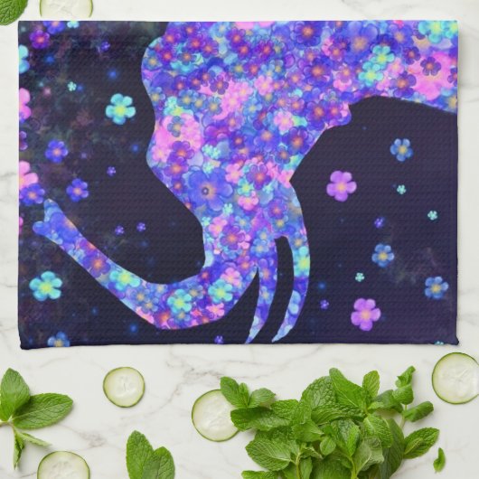 Bloemen Olifant keukenhanddoek (Gevouwen)