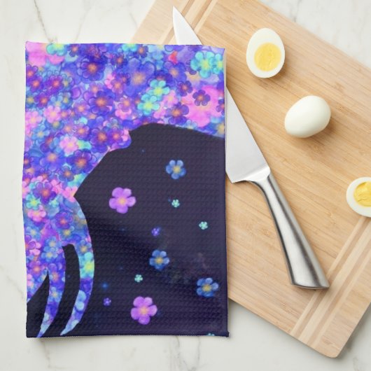 Bloemen Olifant keukenhanddoek (Quarter Fold)