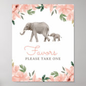 Bloemen Olifant Meisje Baby shower Favorieten Sign Poster (Voorkant)