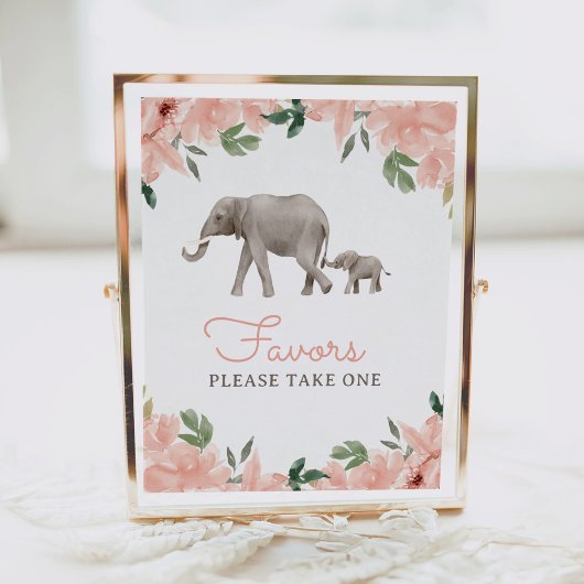 Bloemen Olifant Meisje Baby shower Favorieten Sign Poster