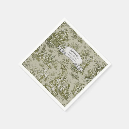  Bloemen Olijfgroen Toile de Jouy Douche Servet (Hoek)