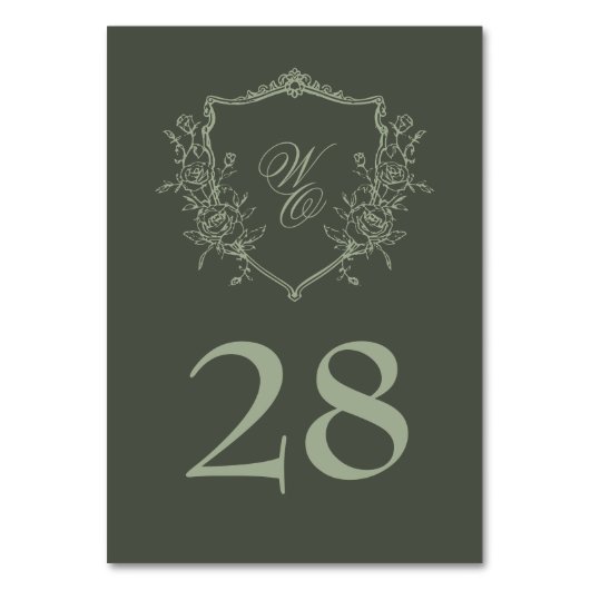  Bloemen olijfsalie Crest Monogram Huwelijk Kaart (Voorkant)