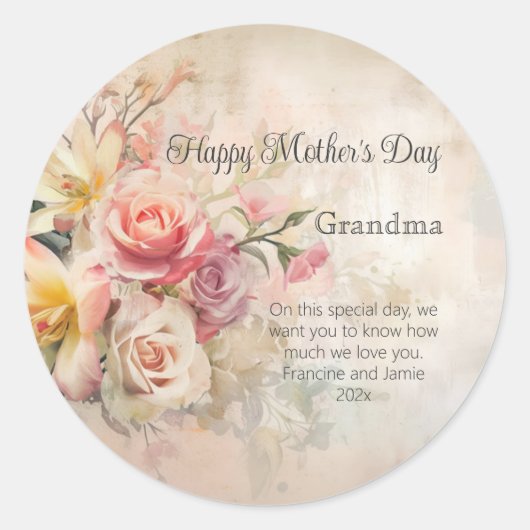  Bloemen Oma Moederdag Ronde Sticker (Voorkant)