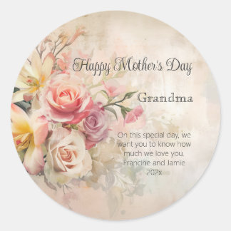  Bloemen Oma Moederdag Ronde Sticker