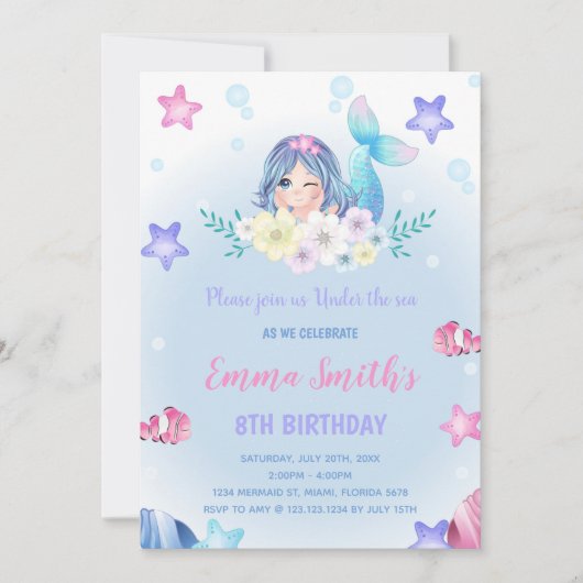 Bloemen onder het Zee Mermaid Invitations Kaart (Voorkant)