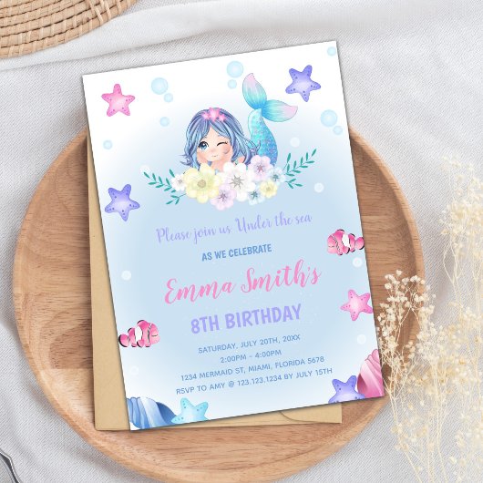 Bloemen onder het Zee Mermaid Invitations Kaart