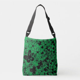 Bloemen ontwerp in groen crossbody tas