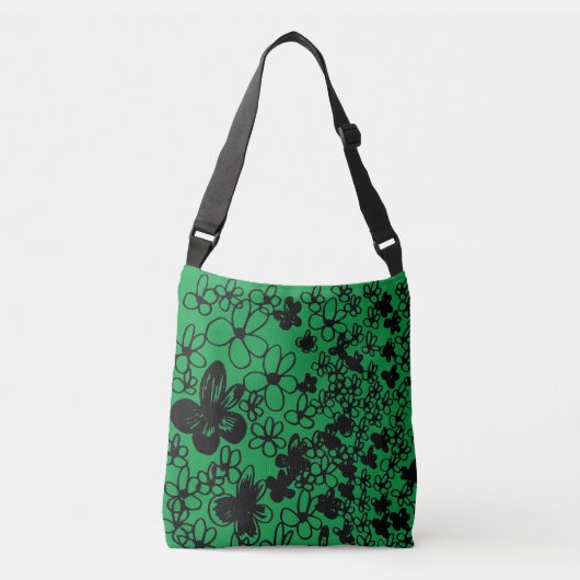 Bloemen ontwerp in groen crossbody tas (Voorkant)