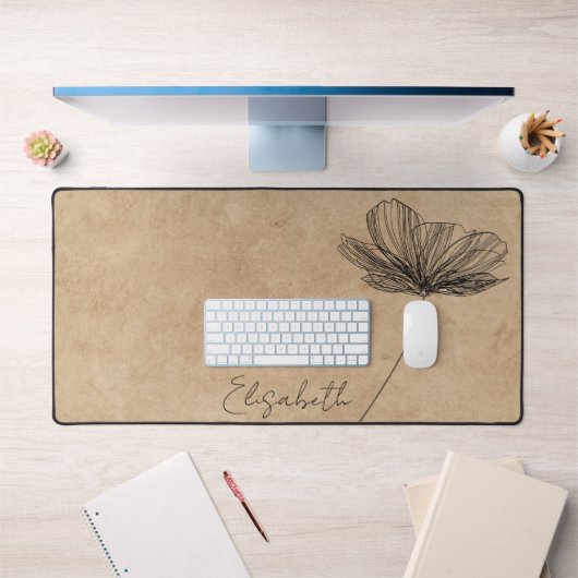 Bloemen Ontwerp Leuke Boho Girly Tan Custom Bureaumat (Kantoor 1)