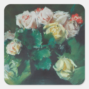 Bloemen (ook bekend als Rozen) door William Merrit Vierkante Sticker