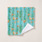 Bloemen op Aqua Blue Striped Background Bad Handdoek (Wasdoekje)