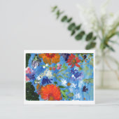 Bloemen op blauw achtergrondbriefkaart briefkaart (Staand voorkant)