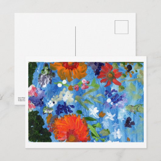Bloemen op blauw achtergrondbriefkaart briefkaart (Voorkant / Achterkant)