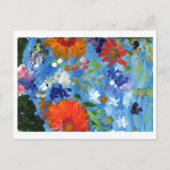 Bloemen op blauw achtergrondbriefkaart briefkaart (Voorkant)