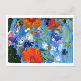Bloemen op blauw achtergrondbriefkaart briefkaart