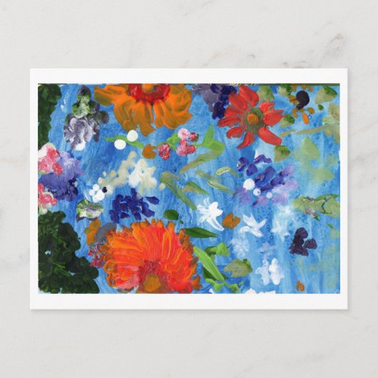 Bloemen op blauw achtergrondbriefkaart briefkaart (Voorkant)