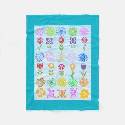 Bloemen op blauw fleece deken (Voorkant)