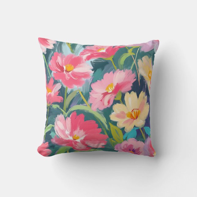 Bloemen op blauw kussen (Voorkant)