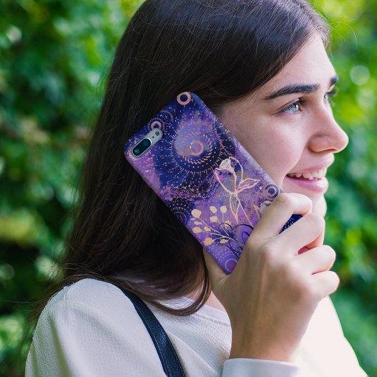 Bloemen op blauw-paarse cirkels ontwerp Case-Mate iPhone case