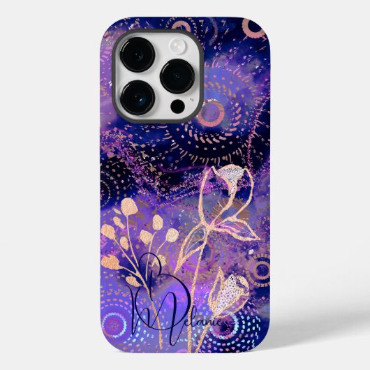 Bloemen op blauw-paarse cirkels ontwerp Case-Mate iPhone case (Achterkant)