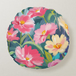 Bloemen op blauw rond kussen