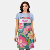 Bloemen op blauw schort (Gedragen)