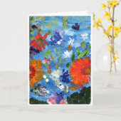 Bloemen op Blauwe Achtergrondnotakaart Kaart (Gele Bloem)