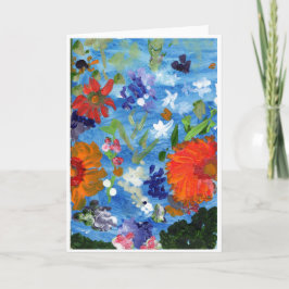 Bloemen op Blauwe Achtergrondnotakaart Kaart