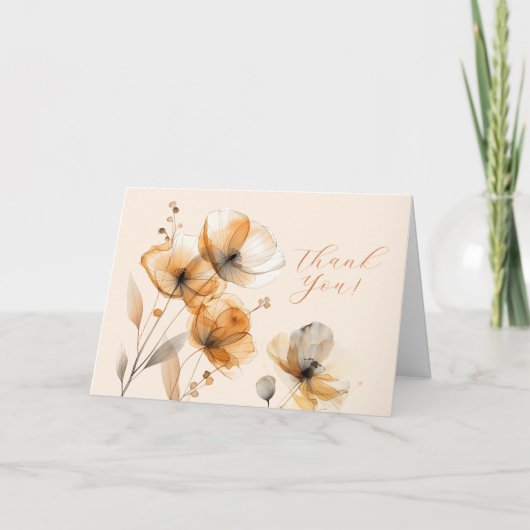 Bloemen op Creme, Uw Logo, QR-code, Bus. Naam Bedankkaart (Voorkant)