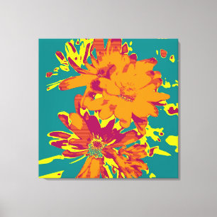 Bloemen op de blauwe achtergrond - Verpakt Canvas Afdruk