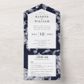  bloemen op de marineblauwe bruiloft all in one uitnodiging (Binnen)