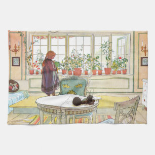 Bloemen op de vensterbank Carl Larsson Swedish Theedoek
