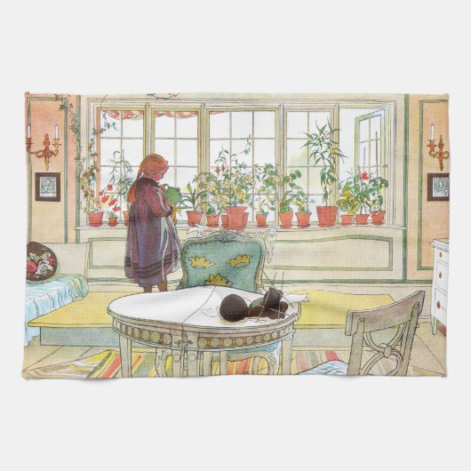 Bloemen op de vensterbank Carl Larsson Swedish Theedoek (Horizontaal)