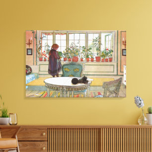 Bloemen op de vensterbank door Carl Larsson Canvas Afdruk