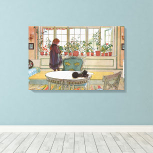 Bloemen op de vensterbank door Carl Larsson Canvas Afdruk