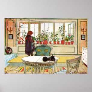 Bloemen op de Vensterbank door Carl Larsson Poster