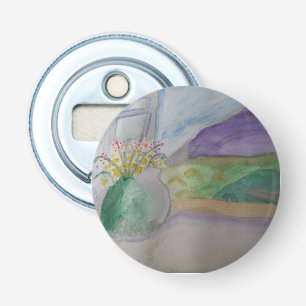 Bloemen op de vensterbank flesopener button flesopener