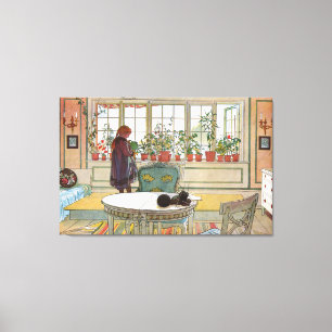 Bloemen op de vensterbank Van A Home Carl Larsson Canvas Afdruk