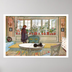 Bloemen op de vensterbank van Carl Larsson Poster