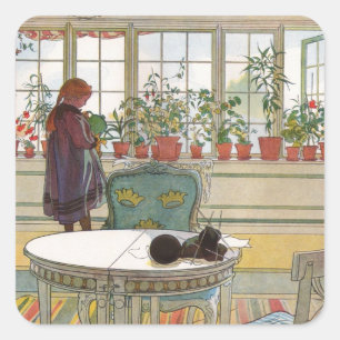 Bloemen op de vensterbank van Carl Larsson Vierkante Sticker