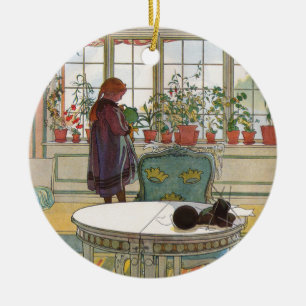 Bloemen op de vensterbank van een huis Carl Larsso Keramisch Ornament