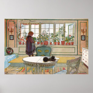 Bloemen op de vensterbank Van een thuis Carl Larss Poster
