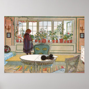 Bloemen op de vensterzill door Larsson Poster
