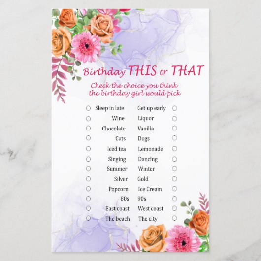 bloemen op de volgende dag dit of dat spel (Voorkant)