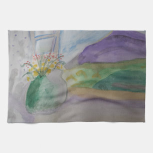 Bloemen op de Windows Thea-handdoek Theedoek