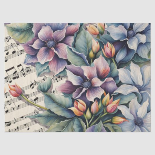 Bloemen op Decoupage van Bladmuziek Tissuepapier (Voorkant)